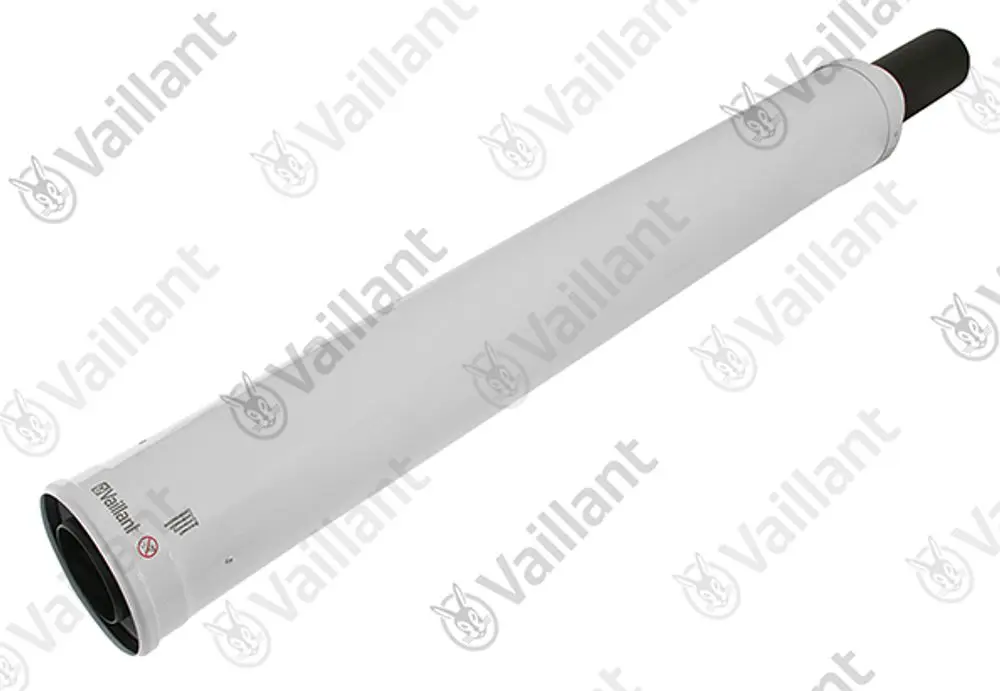 Weißes Anschlussstück von Vaillant, zylindrische Form mit einem Ende offen und schwarzem Anschluss.
